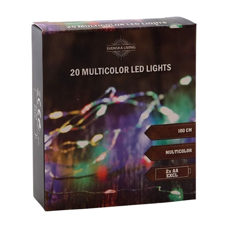 ŘETĚZ 20 MULTICOLOR LED, 3XAA, STŘÍBRNÁ