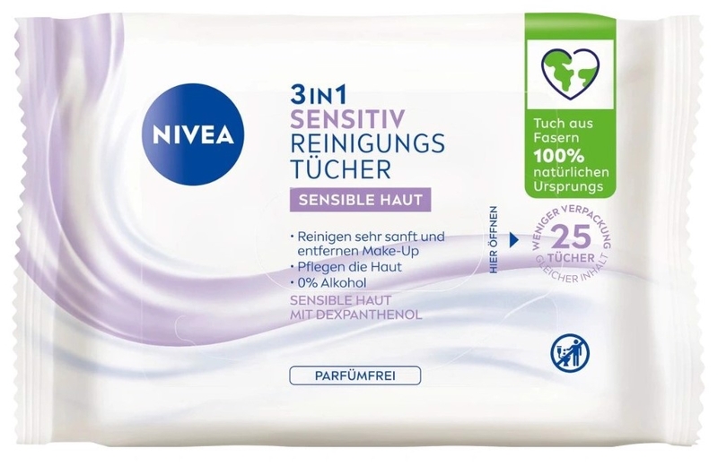 NIVEA čistící ubrousky 25ks Sensitive 3v1 (6bal/krt)