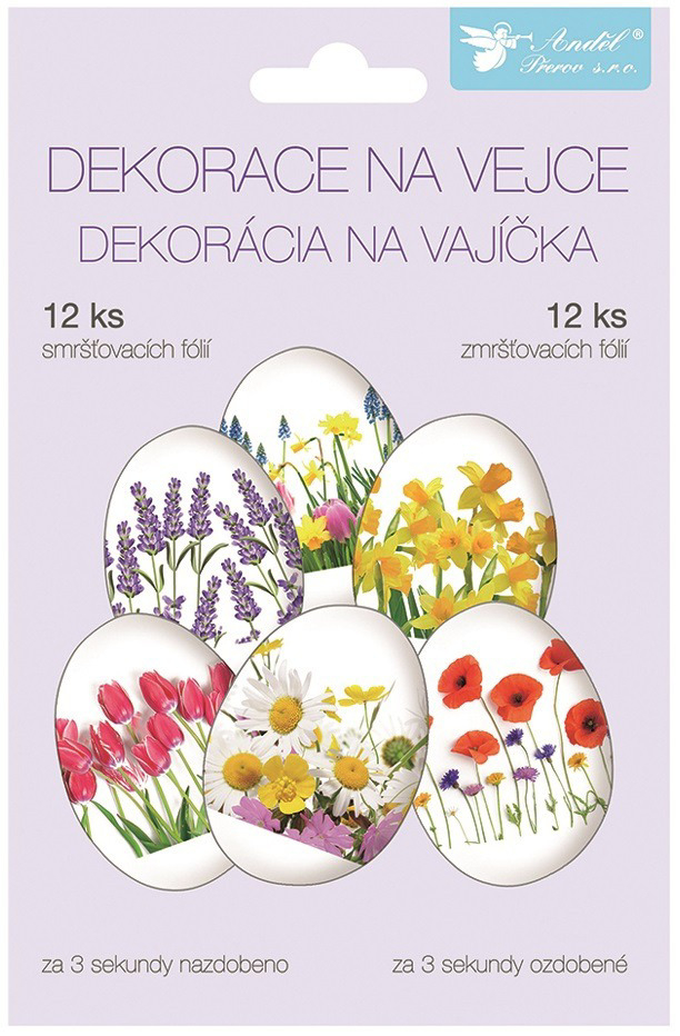 Smršťovací dekorace na vejce 12 ks, jarní květy (240/krt)