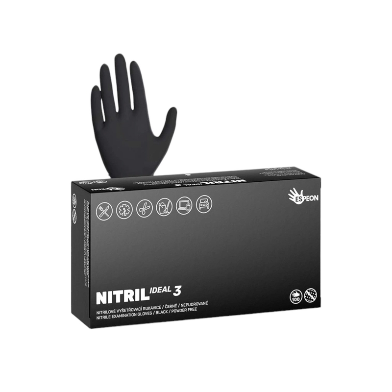 Nitrilové rukavice NITRIL IDEAL3 100ks, nepudrované, černé, vel. M, 3.7 g (10bal/krt)