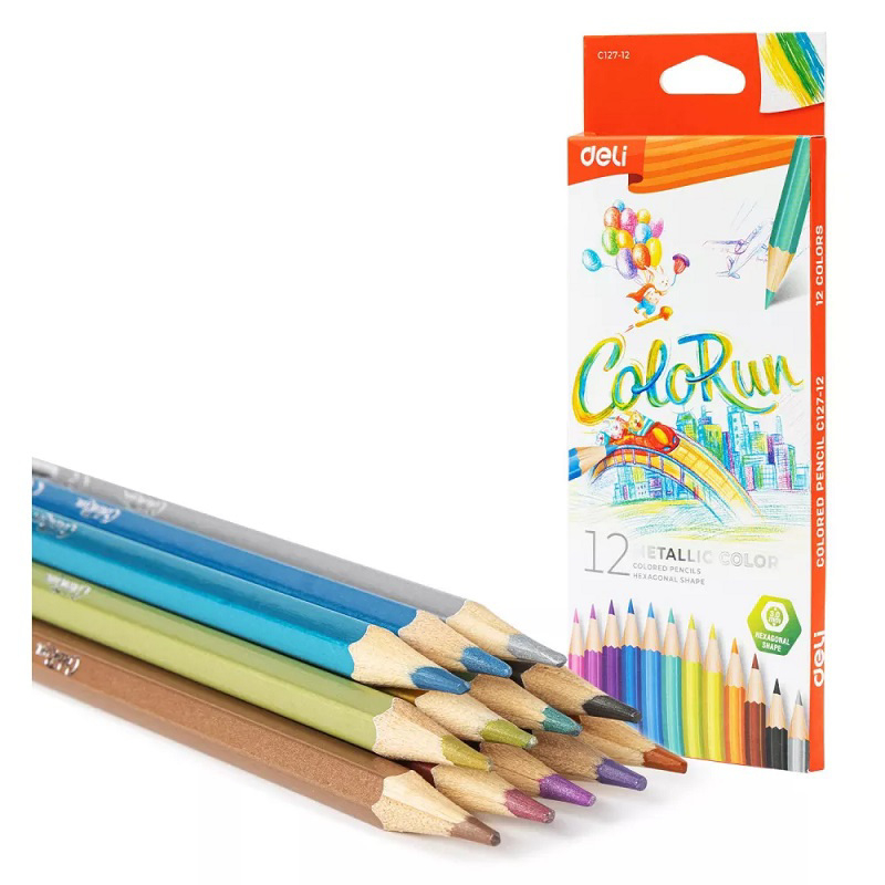 DELI Pastelky metalické 12ks ColoRun EC127-12 (24set/bal, 144set/krt)