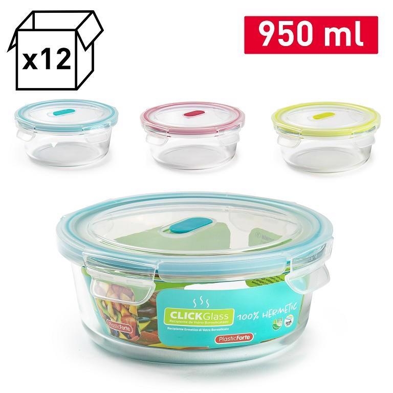 Plastic Forte Skleněná kulatá nádoba na potraviny s ventilem CLICK 950ml (12ks/bal)