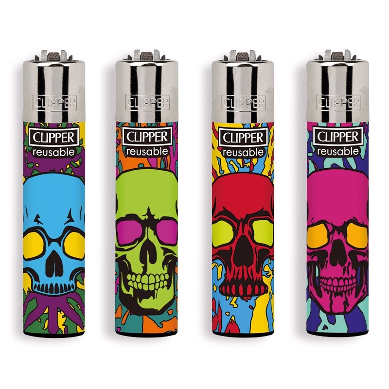 Zapalovač CLIPPER - Colorful Skulls 1 (24ks/bal, 576ks/krt)